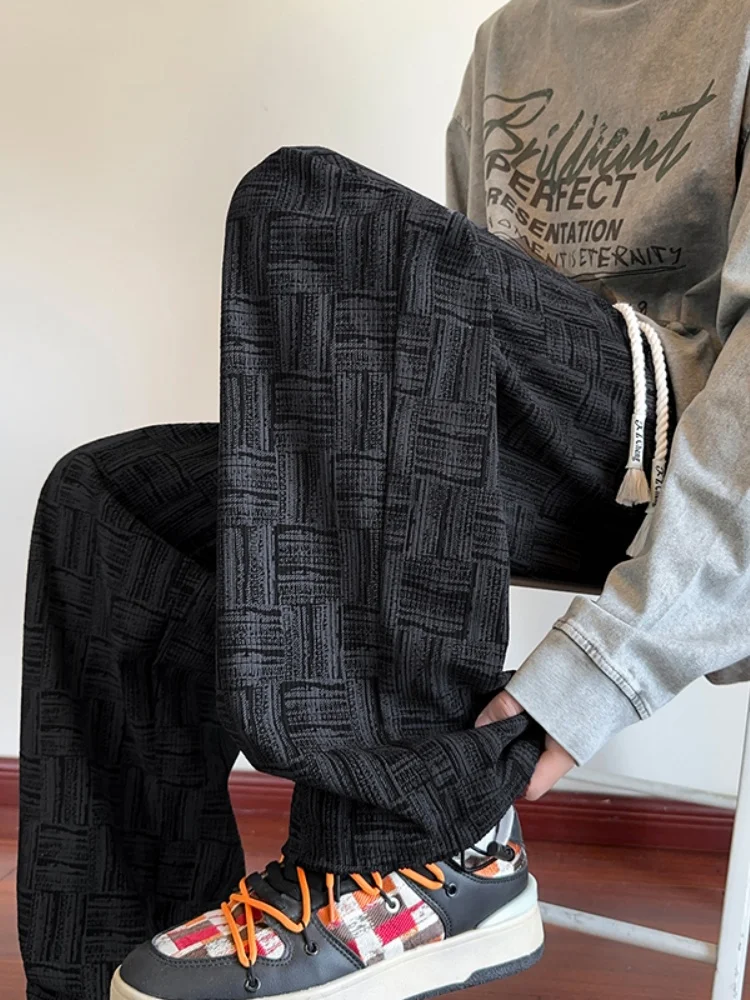 

Men's Corduroy Pants Straight Leg Wide Leg Long Pants American Retro Plaid Casual Pants Spring Autumn High-End Sensation