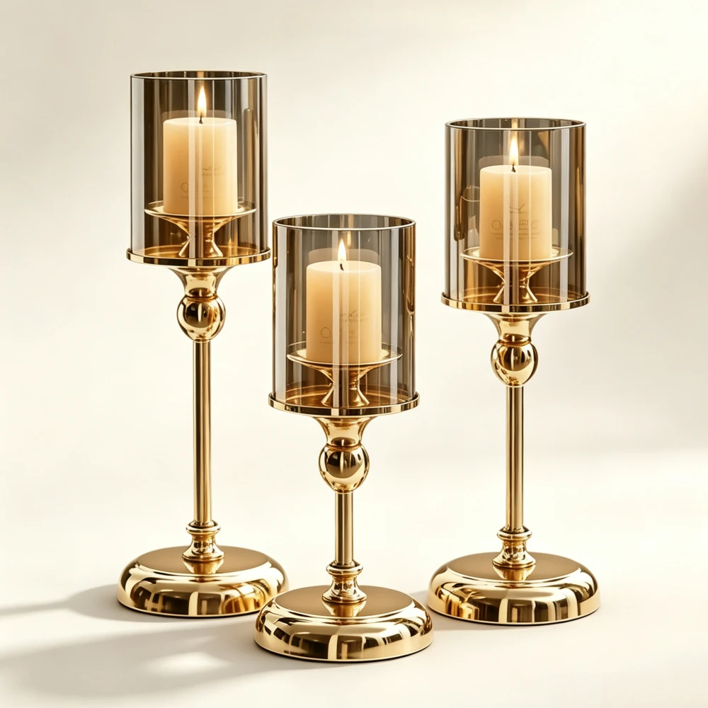 Centerpiece Stick - 3Pcs Candle Holders Modern Metal Glass