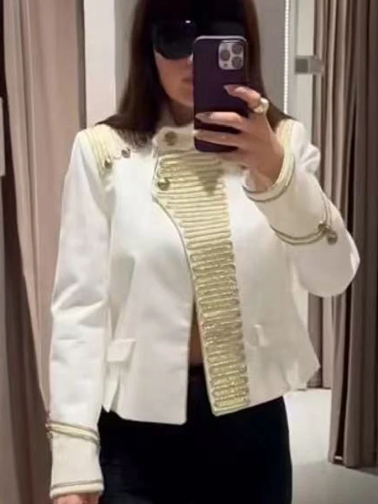 New Women's Napoleon Jacket Street Stand Collar Long Sleeve Buttons Short Jackets Chic 2026 Autumn Female Daily Outerwear