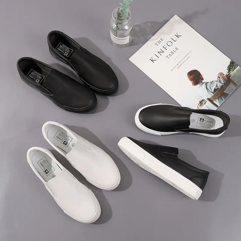 New soft leather low-cut breathable white all-black lazy shoes women's PU flat-bottomed casual shoes