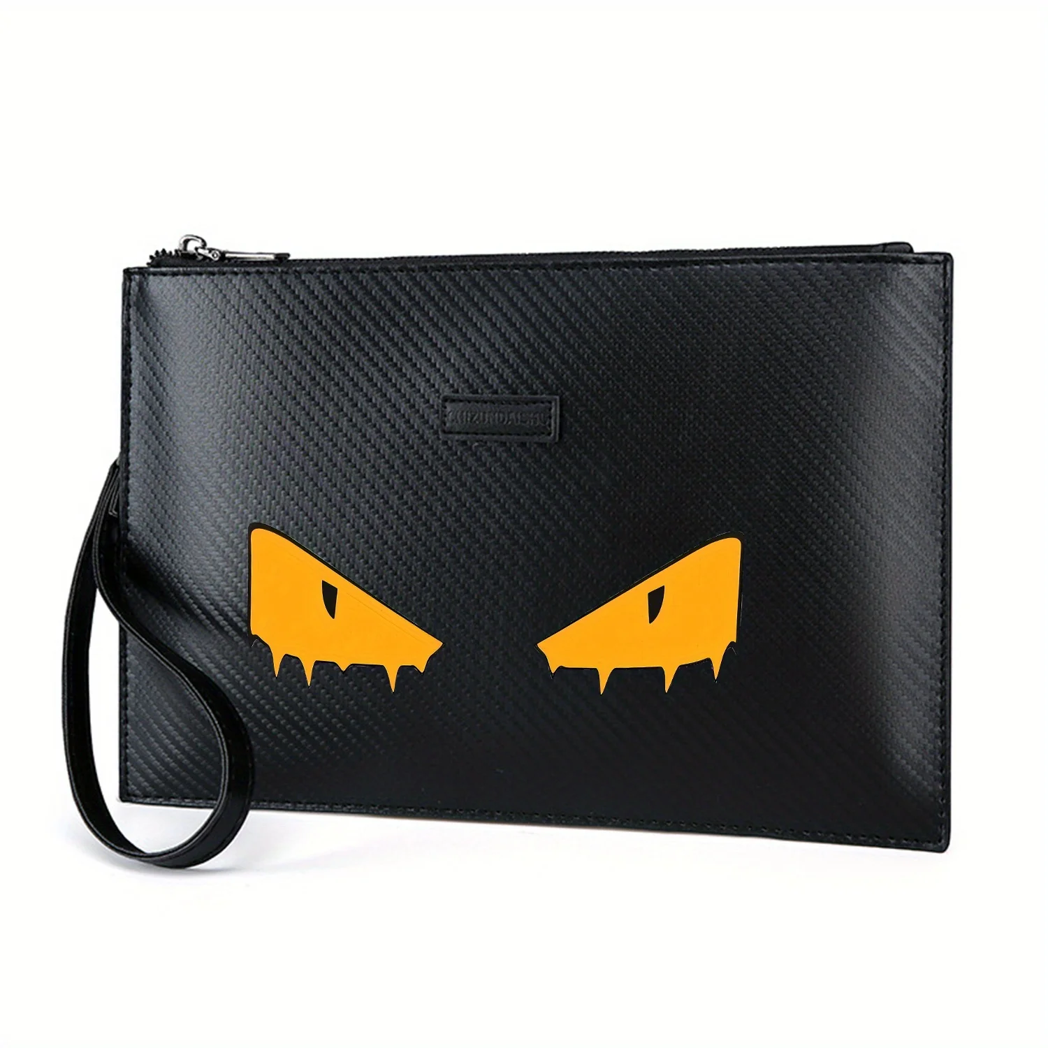 عيون صفراء على خلفية سوداء حقيبة يد رجالية أنيقة مطبوعة من البولي يوريثان عصرية وعملية للحمل اليومي