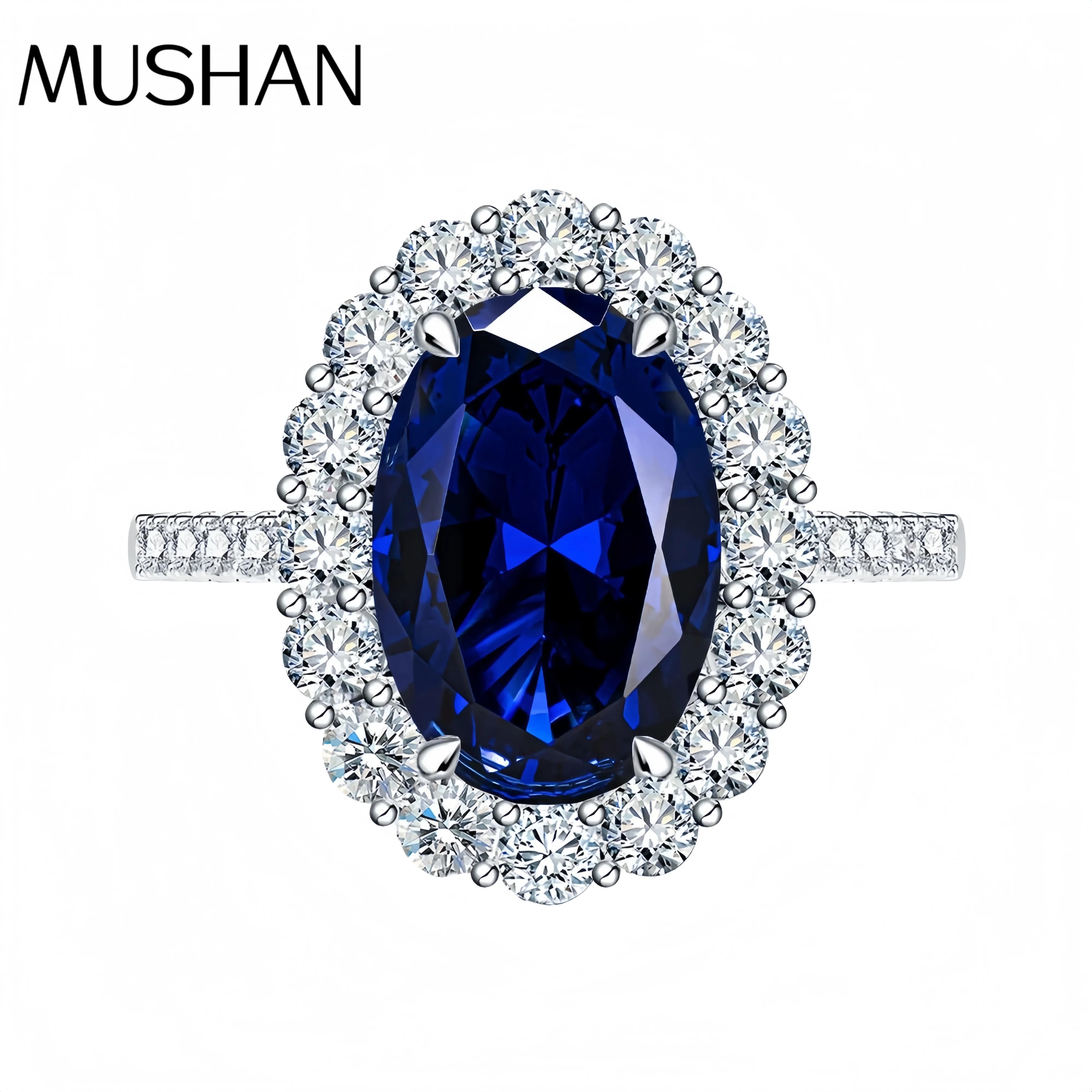 

MUSHAN Luxury Jewelry 925 Sterling Silver Rings Bands For Women 4.4 Carat Synthetic Gemstones Sapphire 8*12mm Oval Ring Jewelry