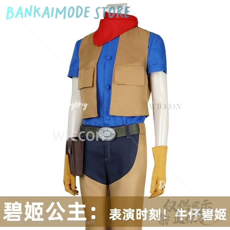 Gioco Anime Principessa ssiUniforme da cowboy Gilet Camicia blu Sciarpa rossa Kawaii Y2K Pantaloni Parrucche Carino Jirai Kei Ragazze Kid Personalizzato