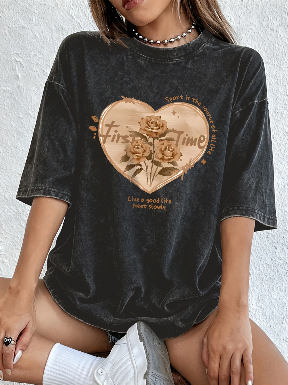 

Футболка First Time Sport Is The Source Of All Life из хлопка, женские летние топы большого размера, уличная футболка с круглым вырезом и потертостями