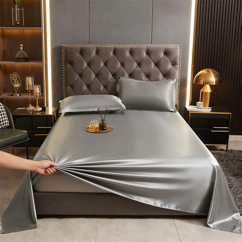 WASART 1pc Satin Rayon Flat Bed Sheet with Pillowcase Set Summer Cool Bedding for Bedroom Single Double Queen King Size 150x200