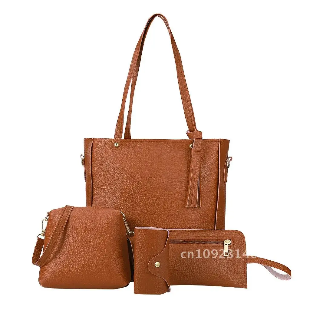 Four Piece Woman Bags Messenger Shoulder Bag Wallet Soft Pu Sets Leather Leather Bag Lightweight In Handbag Messenger New