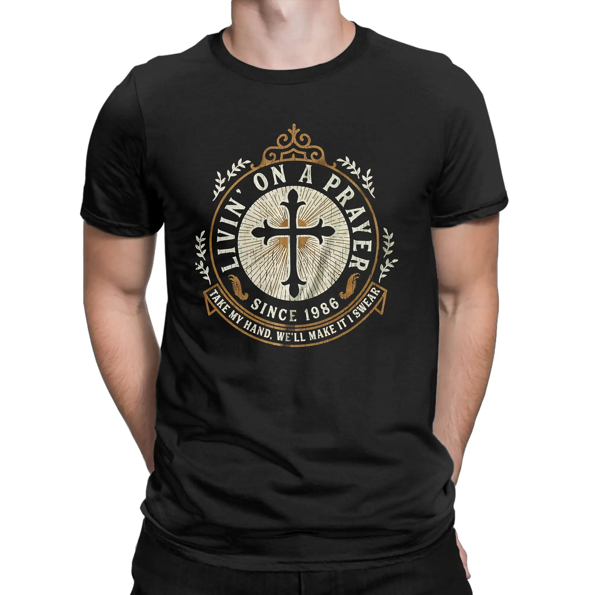 Camiseta de algodón 100% con gráfico divertido y estética rockera de los años 80 de Bon Jovi para hombre