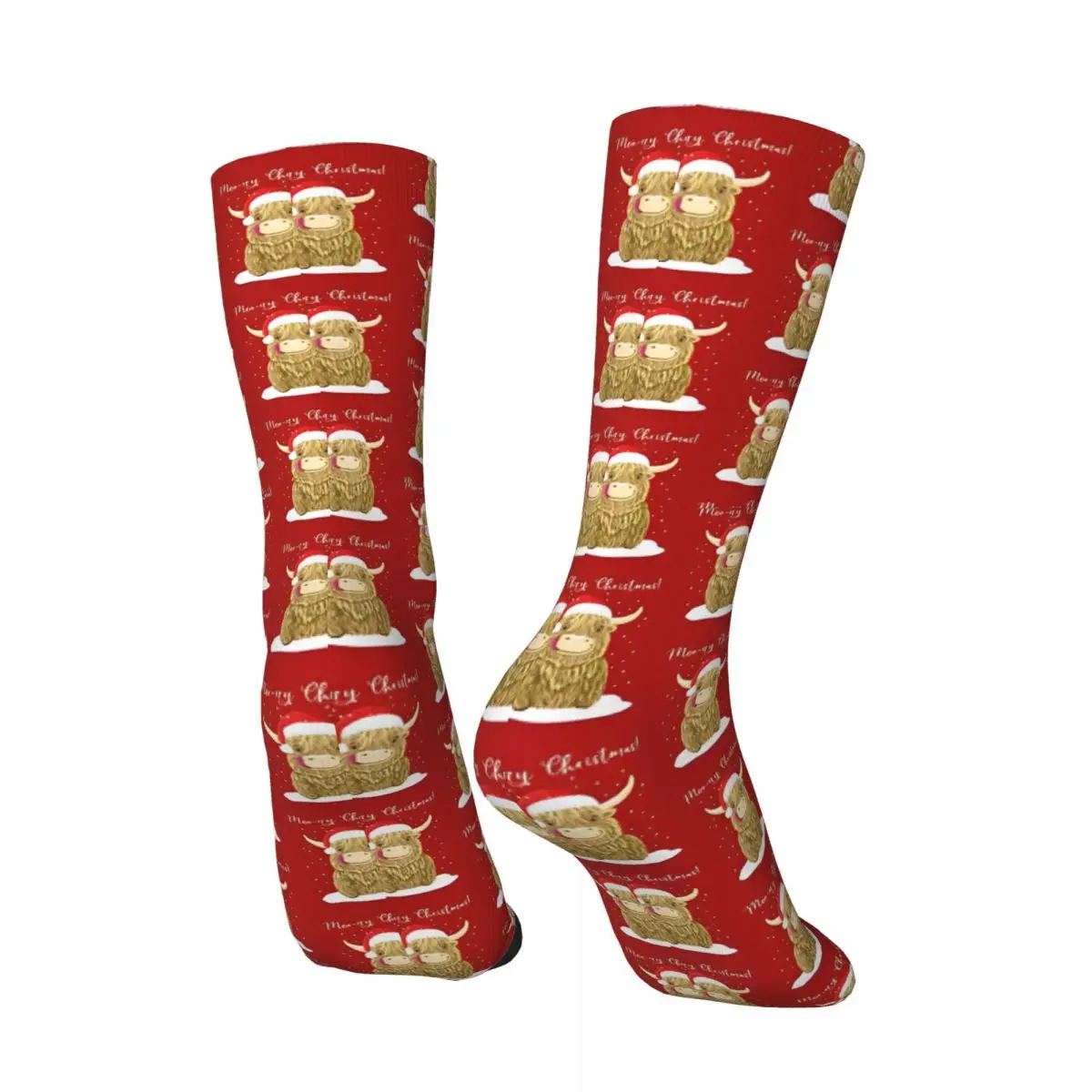 Retro Scottish Highland Cow Men's compression Socks Unisex Christmas Harajuku Seamless Printed Novelty Crew Sock