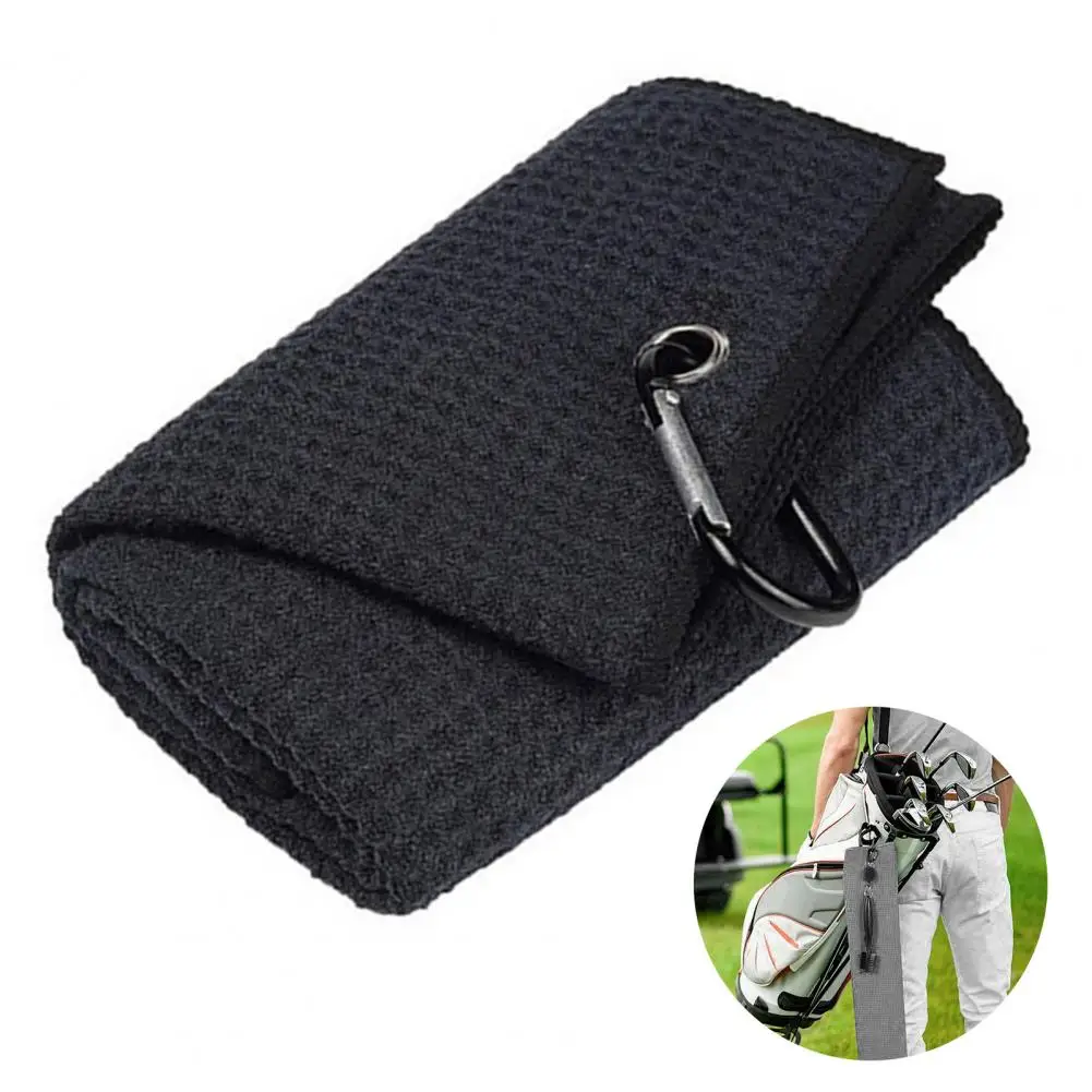 Microfiber Golf Towel with Carabiner Quick Drying Water Absorbent Sports Towel Waffle Pattern Golf Club Ball Cleaning Cloth