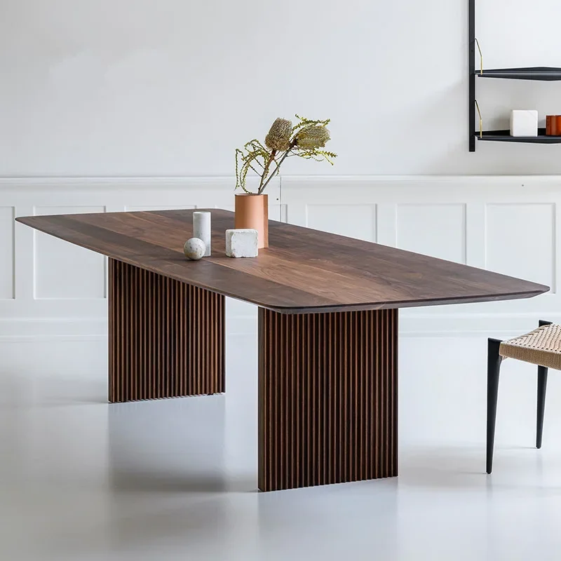 

Nordic minimalist solid wood dining table black walnut Japanese island table modern oak rectangle