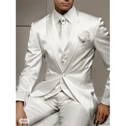 White Satin Best Men Wedding Suits 3 Pieces Formal Groomsmen Bridegroom Wedding Tuxedos Blazer Vest Pants Costume Homme Mariage