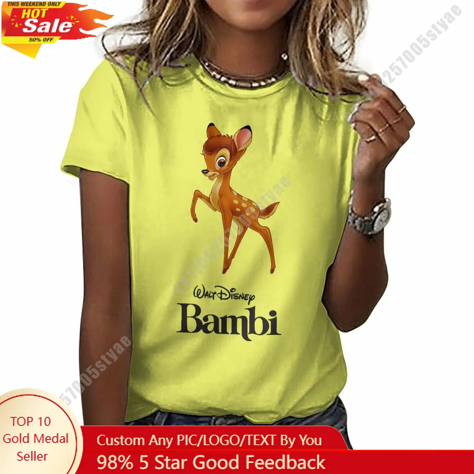 

Bambi T Shirt Disney Cartoon Custom Your Own Cotton Tee Personalized Photo Text Print Casual Street Style Short Sleeved Top