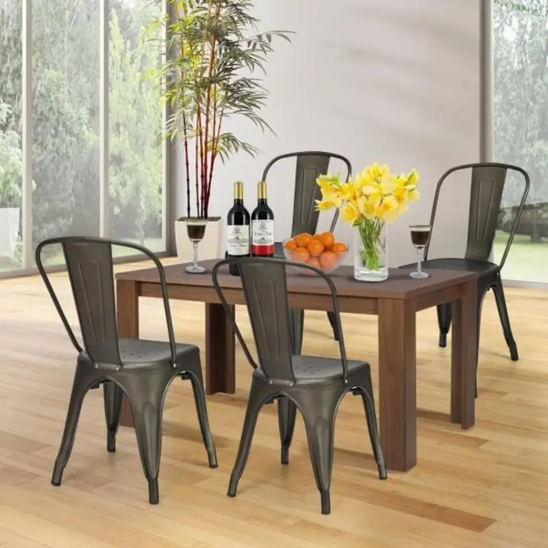 

4 Pcs Modern Bar Stools with Removable Back and Rubber Feet-Gun