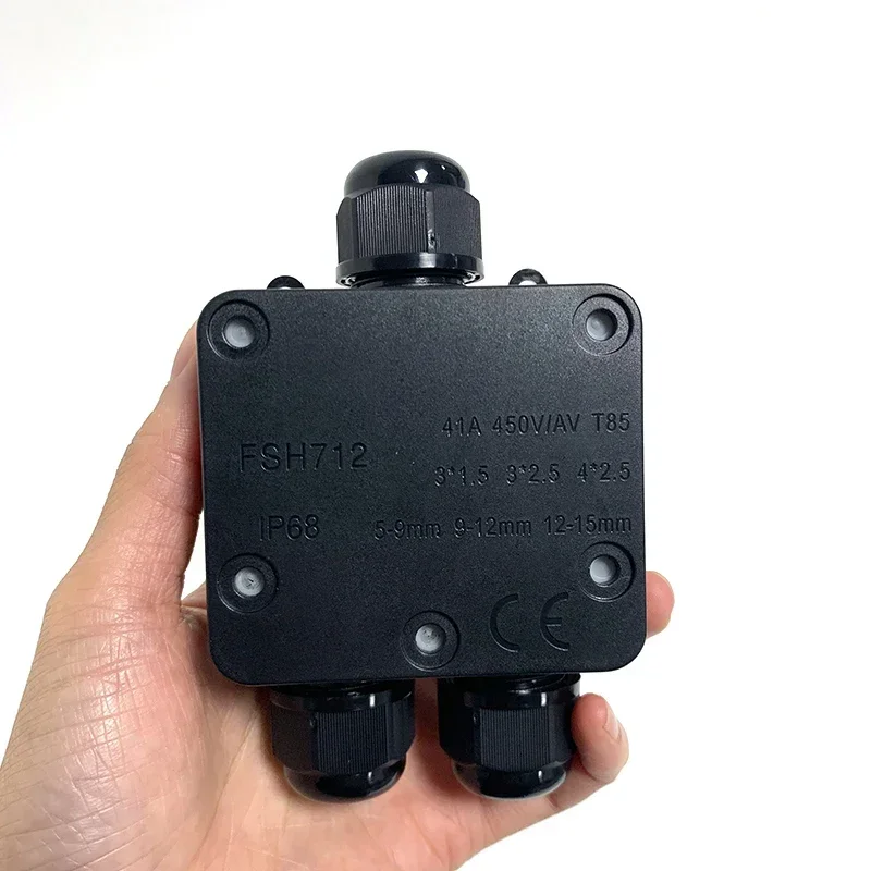 IP68 3 Way Waterproof Junction Box 4/5/6pin 4-14mm Electrical Cable Wire Connectors 24A 450V External Electrical Junction Box