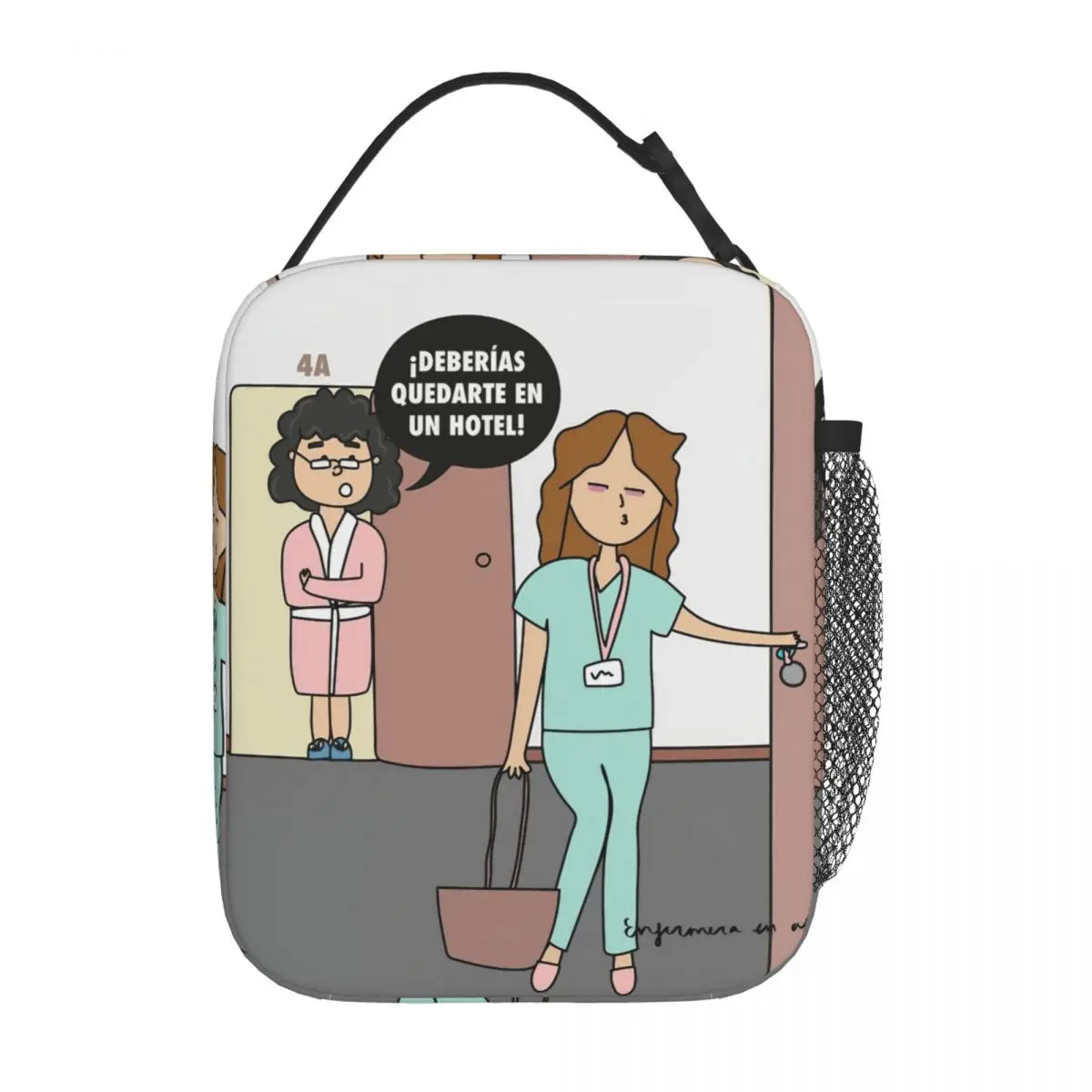 Funny Nurse Cartoon Enfermera En Apuros Insulated Lunch Bag for Doctor Nurses Food Box Lunch Container Thermal Cooler