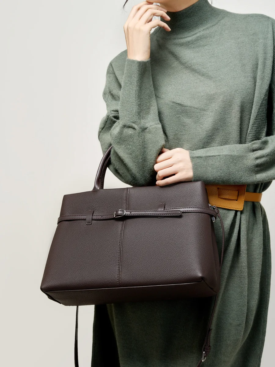 

Premium leather handbag for women 2025 new spring/summer large capacity commuting platinum bag for women briefcase