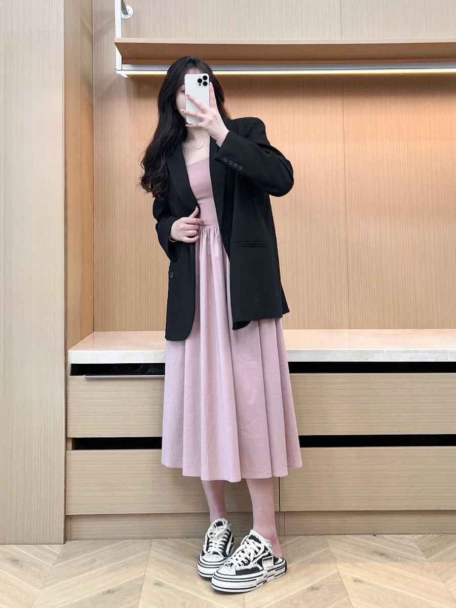 

Juu Studio Women's Casual Loose Fit Suit Jaet plus Size Spring Autumn New Sle Slimming Outerwear Long Sve Button Detail