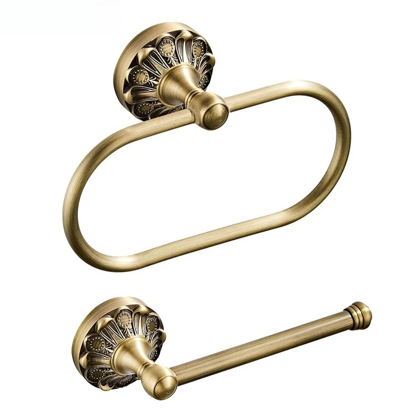 

Antique Brass Toilet Paper Holder, Brass Towel Ring Oval, Hand Towel Holder Bathroom Accessories Wall Mounted Vintage