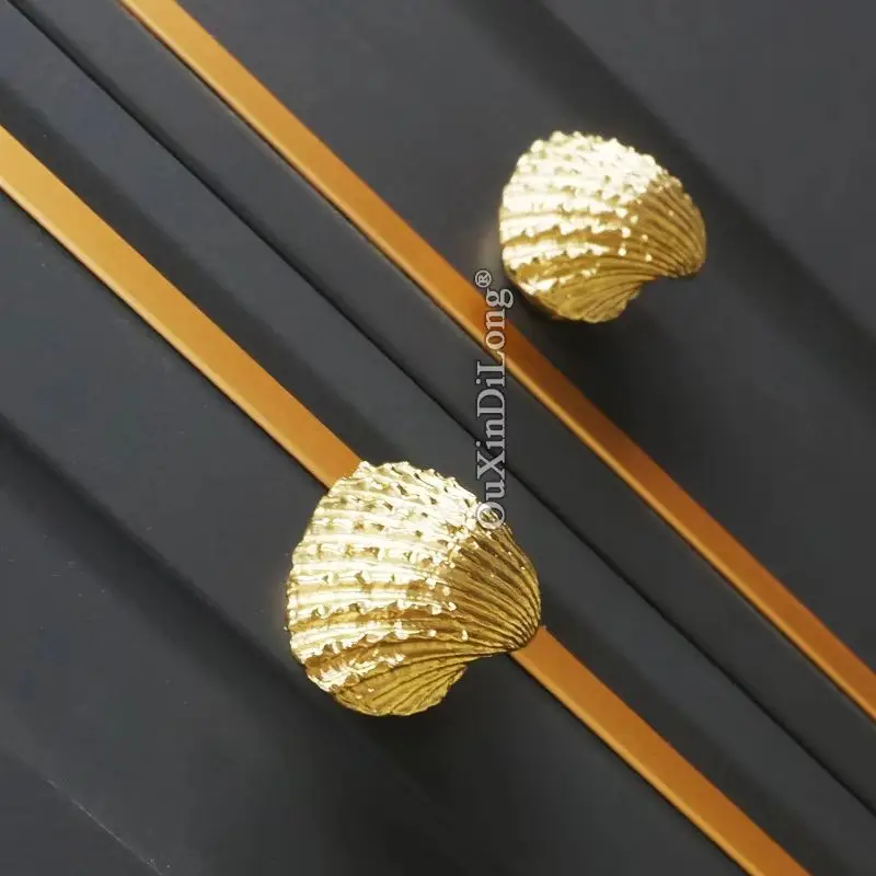 Nordic Luxury 10PCS Solid Brass Shell Furniture Handles Drawer Pulls Cupboard Wardrobe Kitchen Shoe TV Wine Cabinet Pulls Knobs