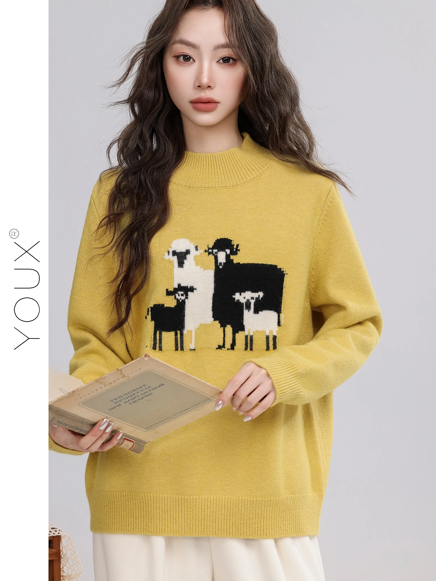 

Retro Cartoon Loose round Ne Women's Winter Sweater eep Embroidery Casual Long Sve Polyester Acrylic Nylon Blend