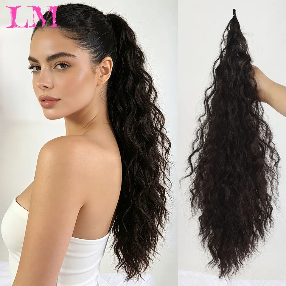 Synthetic Long Kinky Curly Ponytail Hair Extension Winding Wrapped Clip in Hair Black Hairpiecefor Women Daily Party Hair Acc