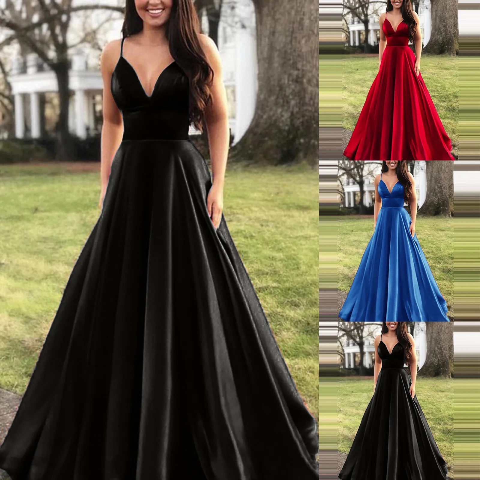 Dresses For Women 2023 Elegant Sexy Wedding Party Prom V-Neck Sleeveless Sling Backless Satin Long Maxi Red Clothes