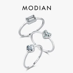 MODIAN 925 Sterling Silver Geometric Simple Zirconia Ring Luxury Hearts  Fine Jewelry For Women Wedding Engagement Gifts