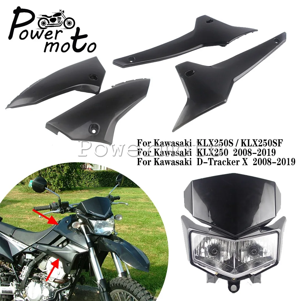 

Motorcycle LED Headlight & Fuel Tank Cover Guard Radiator Shroud Side Fairing Panel Cowl for Kawasaki KLX 250 D-Tracker X 08-19