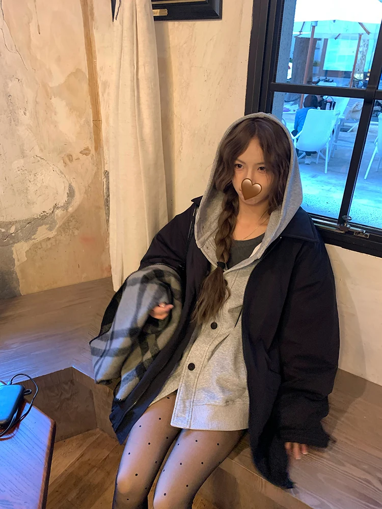 

Новая женская толстовка-куртка Huanghuangjia с капюшоном, спортивная повседневная верхняя одежда для многослойных образов, с длинными рукавами, из смесового хлопка и полиэстера, зимняя коллекция