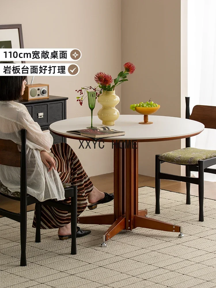 

Chinese Style Stone Plate Dining Table Solid Wood Retro round Table Home