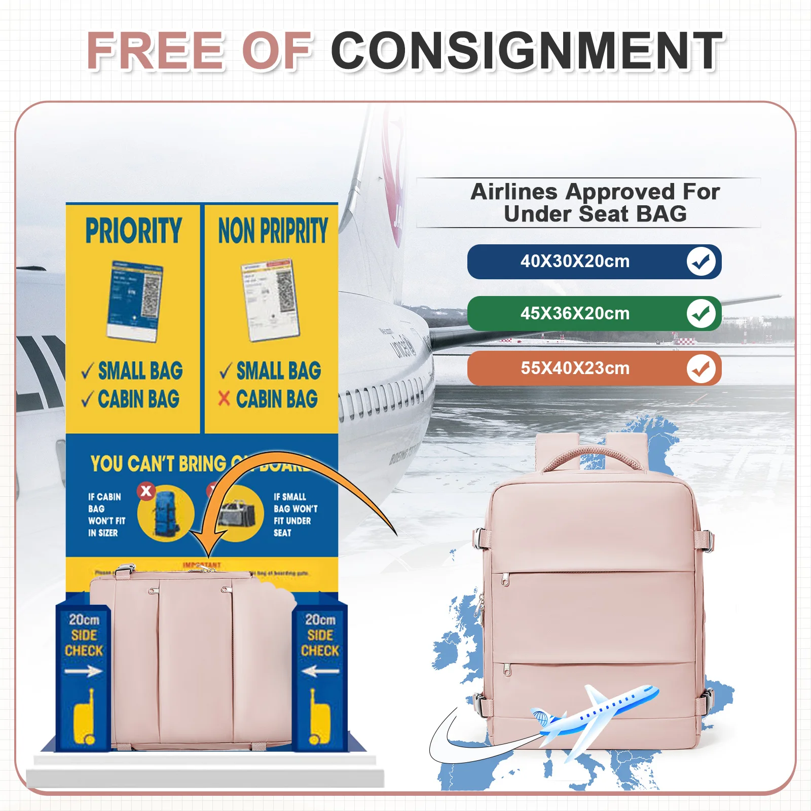 حقيبة ظهر Ryanair 40x30x20 للسفر لمسافات قصيرة حقيبة سفر للأعمال Wiz Air Cabin Bag 15.6 بوصة حقيبة كمبيوتر محمول، حقيبة ظهر للأزواج الترفيهية