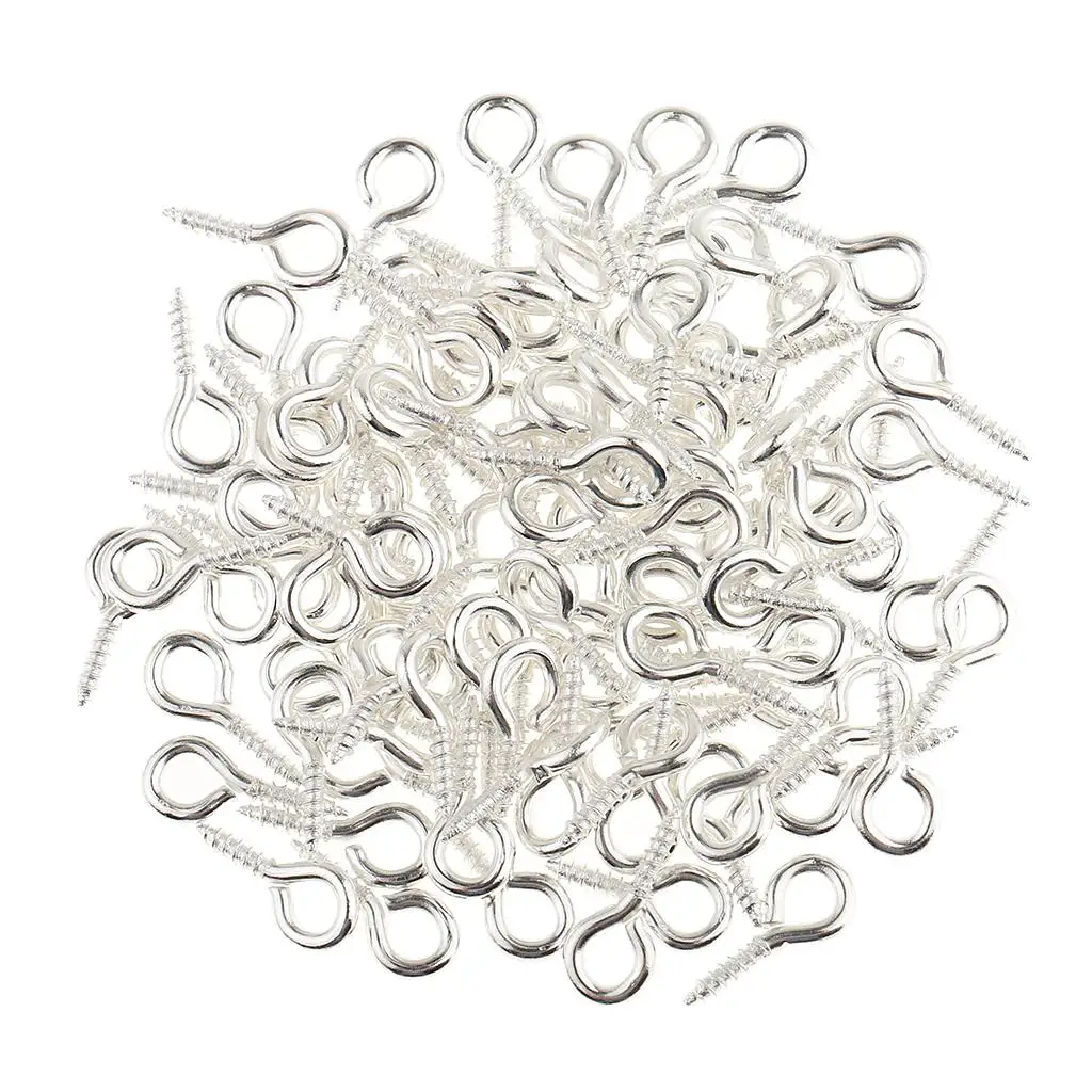 100Pieces Silver Metal Hoop Eye Pin Screws for Jewelry Making Crafts 10x4mm