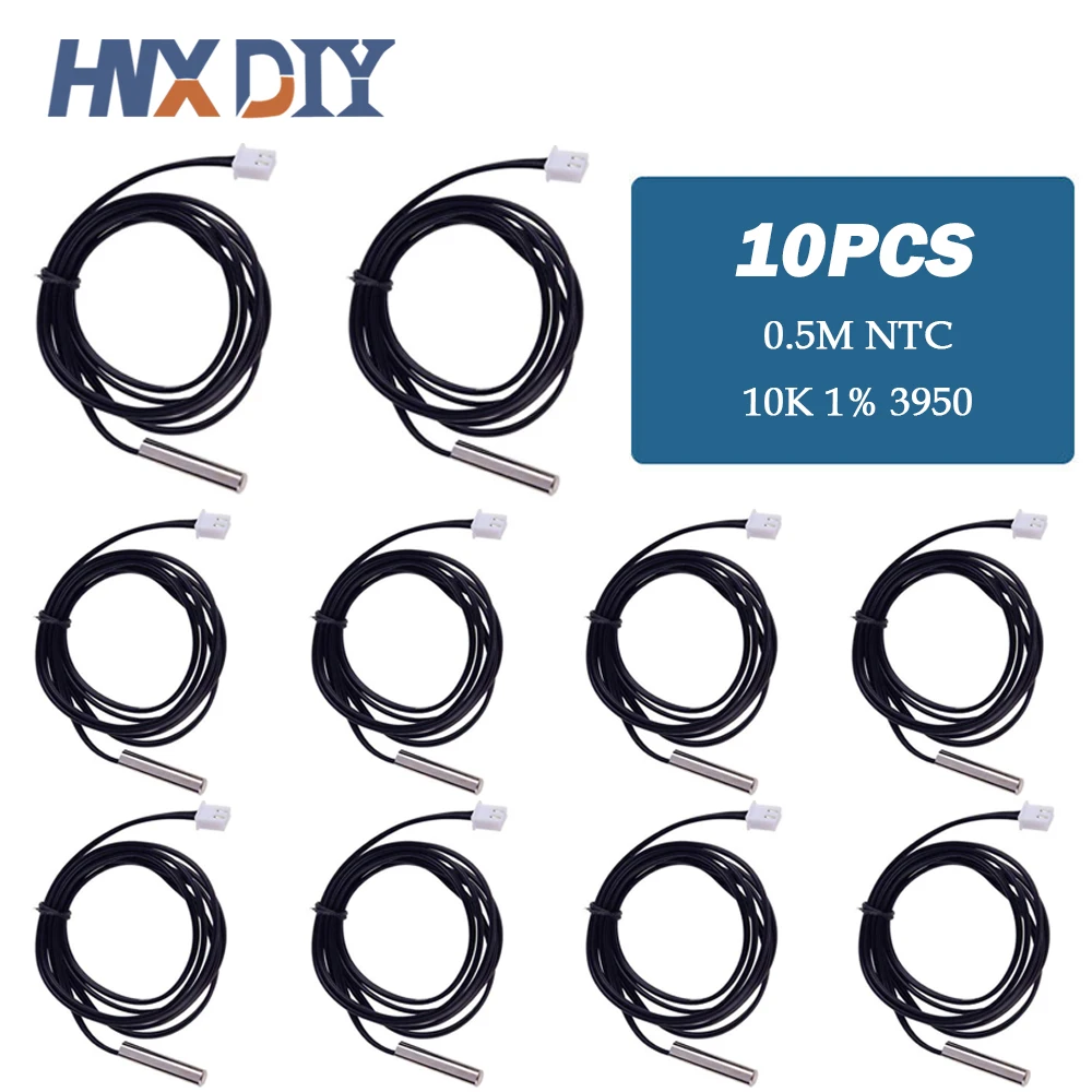 10 sztuk 0.5M termistor NTC dokładna temperatura czujnik 10K 1% 3950 cyfrowy czujnik temperatury sonda dla W1209 W1401 DIY Kit