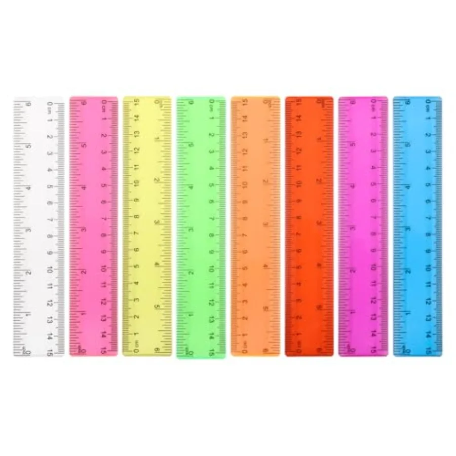 

School ruler application, transparent plastic, multicolor, 6-inch length with precise markings, 8-pack bulk set for classroom u