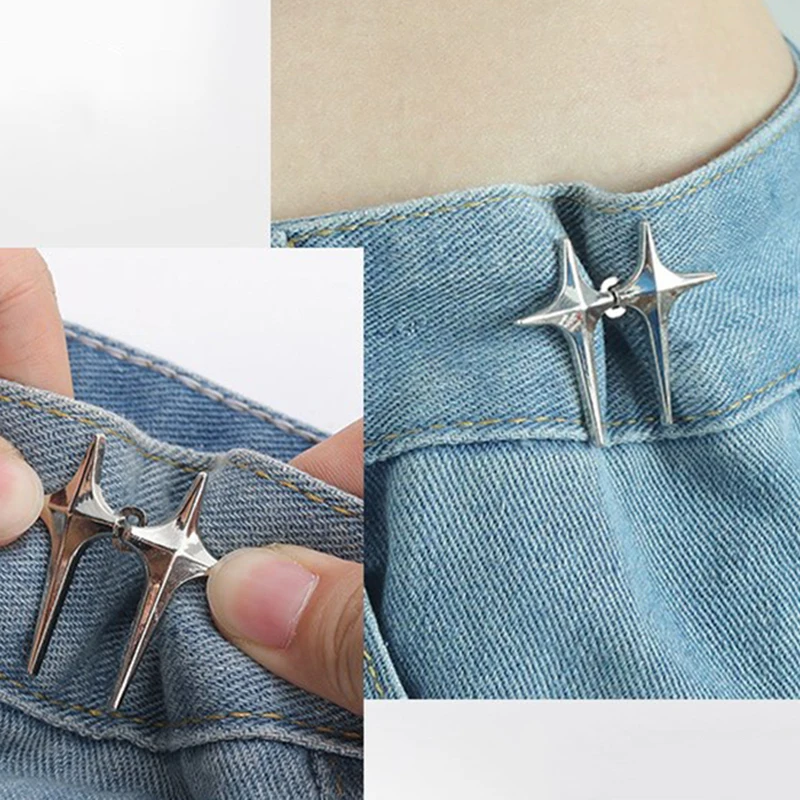 Trendy Cross Star Waist Buckle Adjustable Detachable Pants Clips Waist Tightener Nail-free Metal Button Snaps For Jeans Decor