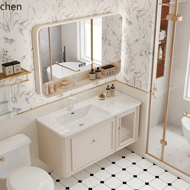 HT bathroom cabinet combination ceramic integrated basin washbasin toilet rounded corner mirror cabinet intelligent washbasin