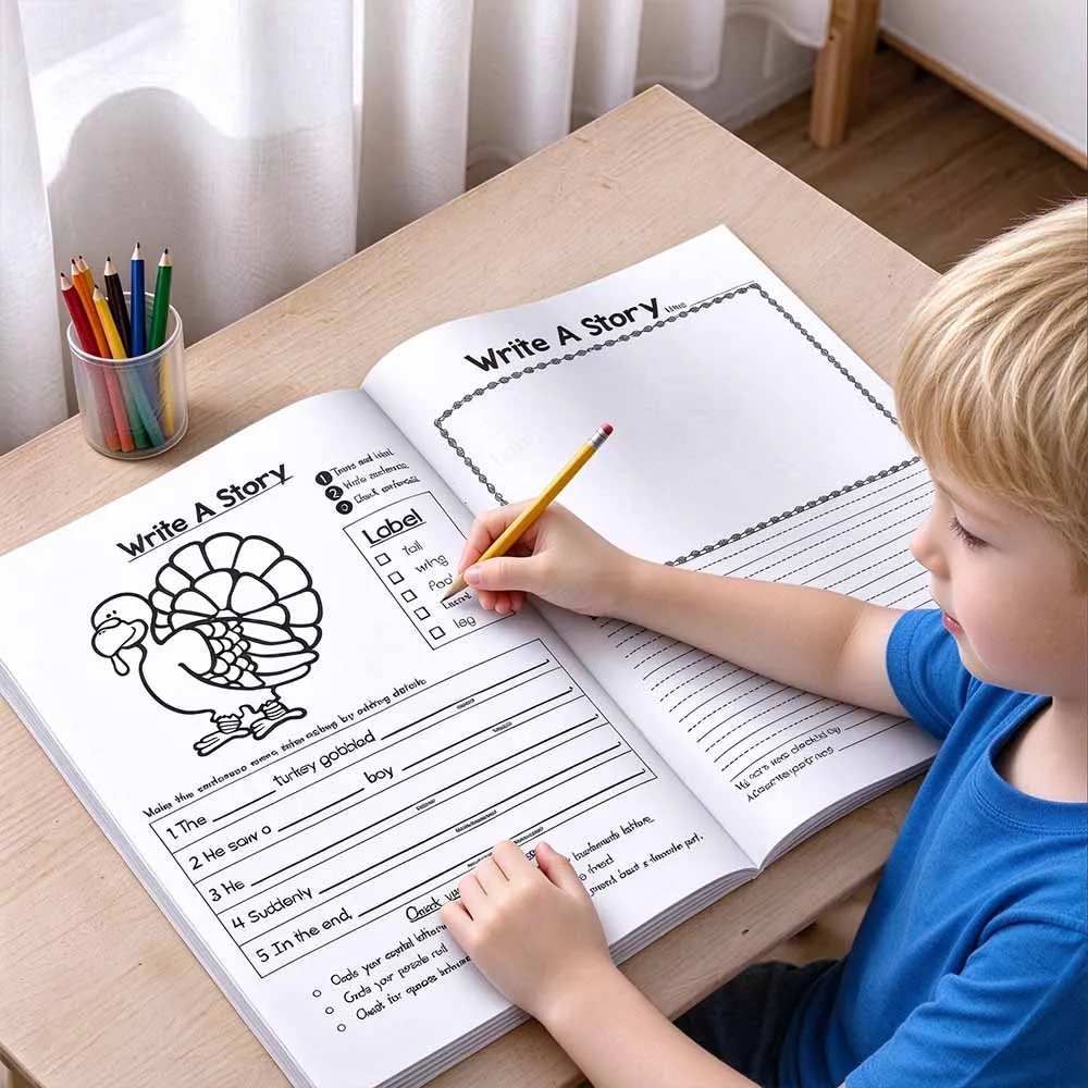 Differentiated Story Writing Workbook - Step-by-Step English Writing Practice Activity Book for Preschool Kids