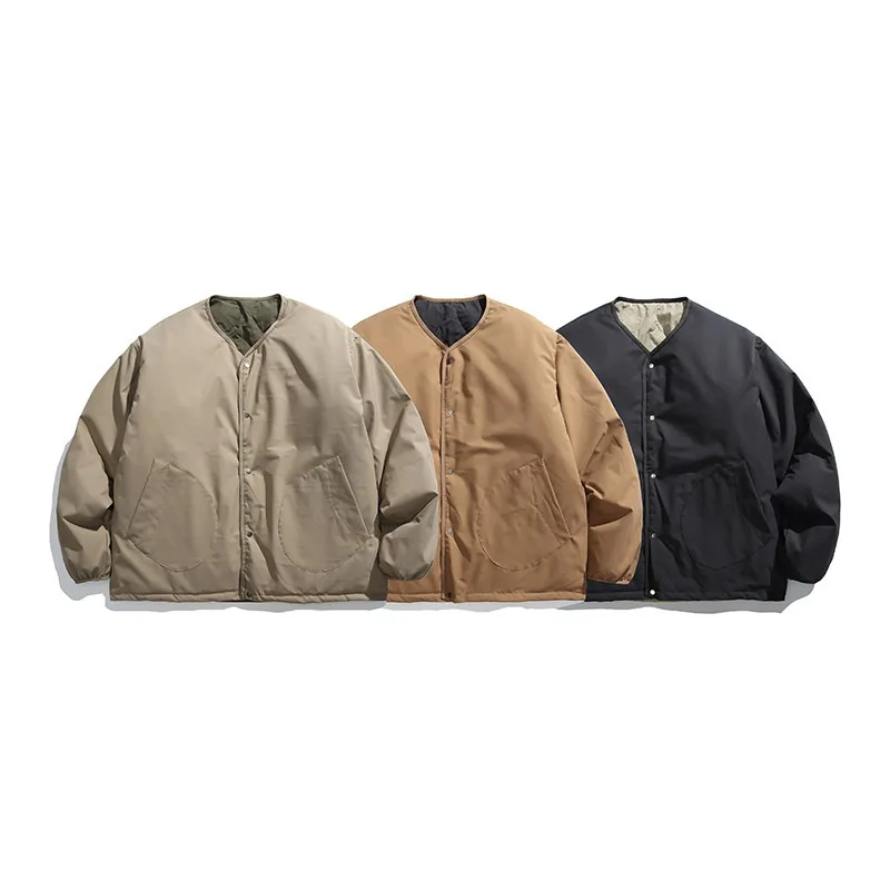 Japanese Collarless Double-sided Workwear Down Jacket Men's Winter Thick Diamond Grid Warm 90 Velvet Cotton Coat Top