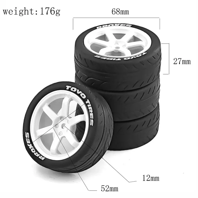 4 sztuki 68mm gumowa opona opony 12mm Hex dla Tamiya TT01 TT01E TT02 TT02B TA06 XV01 XV02 PTG-2 1/10 zdalnie sterowany samochód wyścigowy części