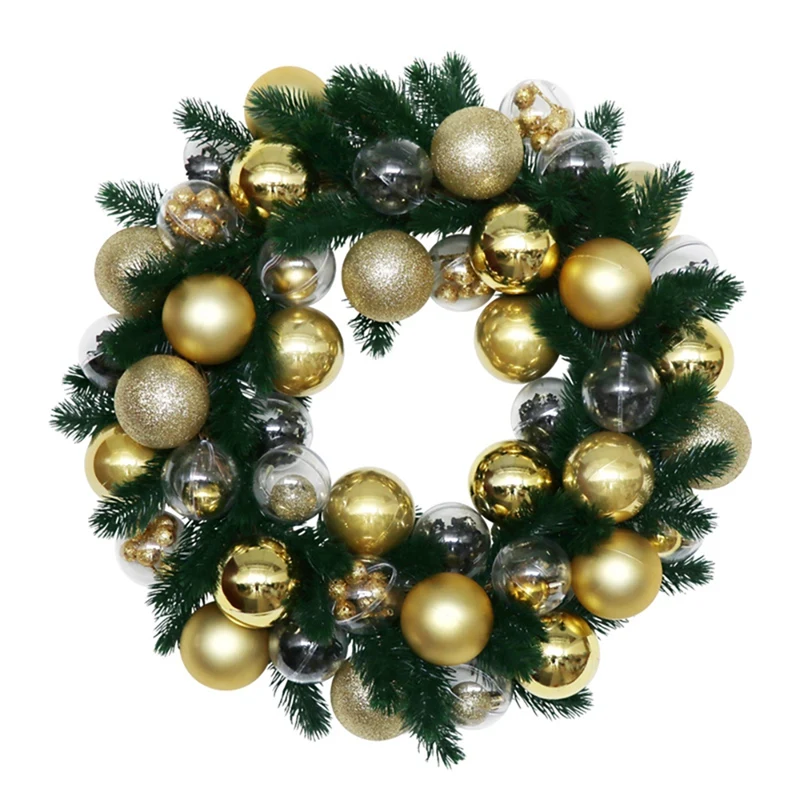 

Artificial Christmas Ball Bubble Wreath With Pine Needles For Front Door Wall Window Farmhouse Home Decoration