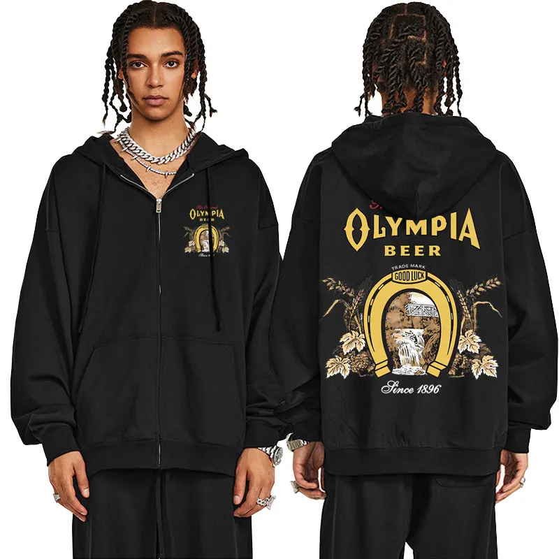 

Olympia Beer Fitness Gym Pump Cover Zipper Hoodie Men Women Clothes Fleece Zip Up Jacket Men's Fashion Oversized Zip Up Hoodies