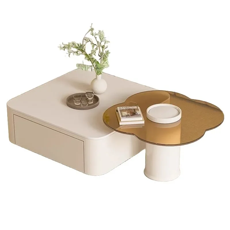 

Cream style, square, rock slab, coffee table, small apartment, simple, modern, light luxury