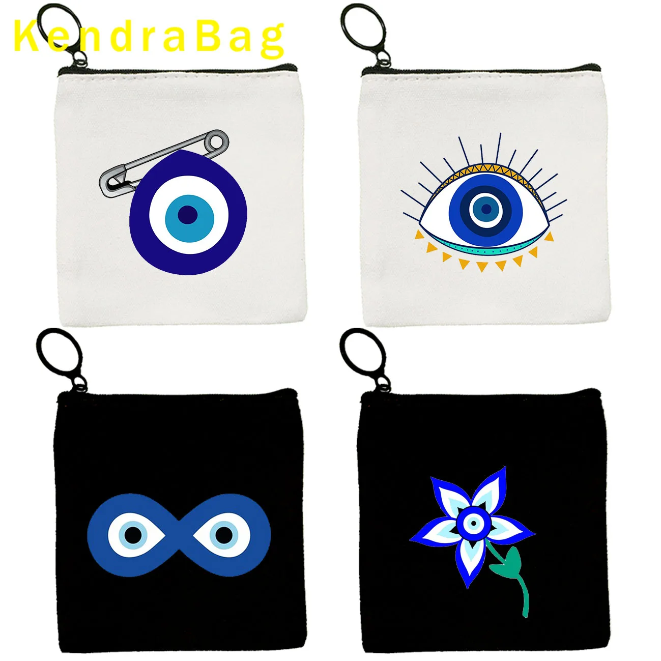 Turkish Mati Blue Evil Eye Protection Mandala Flower Masallah Nazar Canvas Coin Purse Key Case Storage Bags Wallet Zipper Pouch