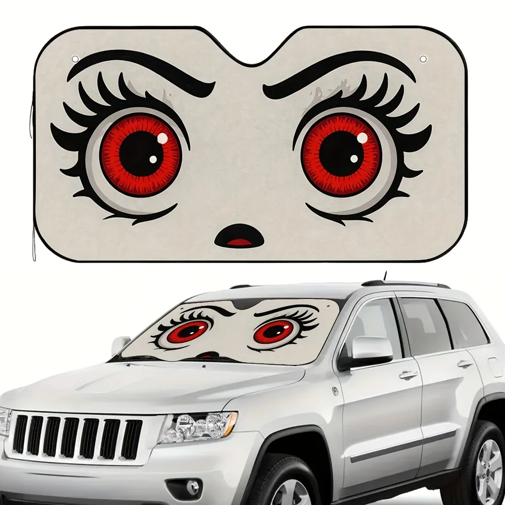 

1 шт. автомобильный солнцезащитный козырек Fiery Eyed Stare — простая установка, универсальный, подходит для городских поездок, красный и черный дизайн, светоотражающая поверхность для