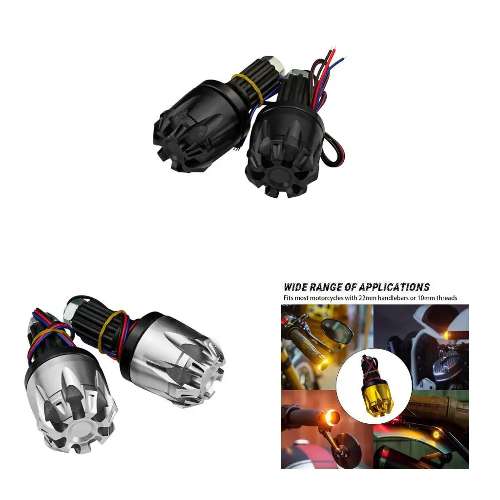 Motorcycle Handlebar End With Safety Warning LED Lights Shockproof Waterproof