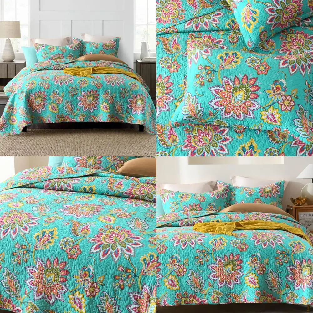 

Зеленый винтажный комплект хлопковых одеял с цветочным принтом — покрывало королевского размера с узором пейсли и цветочным узором