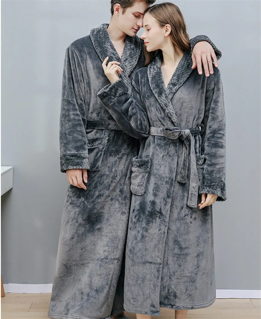 Autumn Winter Bath Robe Dressing Gown Men Thick Warm Flannel Long Bathrobe Men's Cozy Robes Kimono Sleepwear Homewear Loungewear