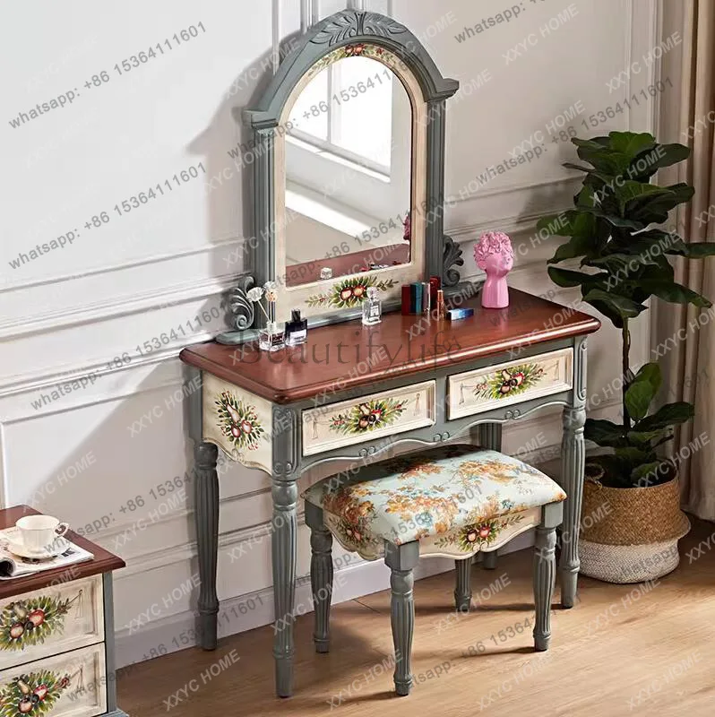 Dresser small apartment  solid wood dressing table stool combination