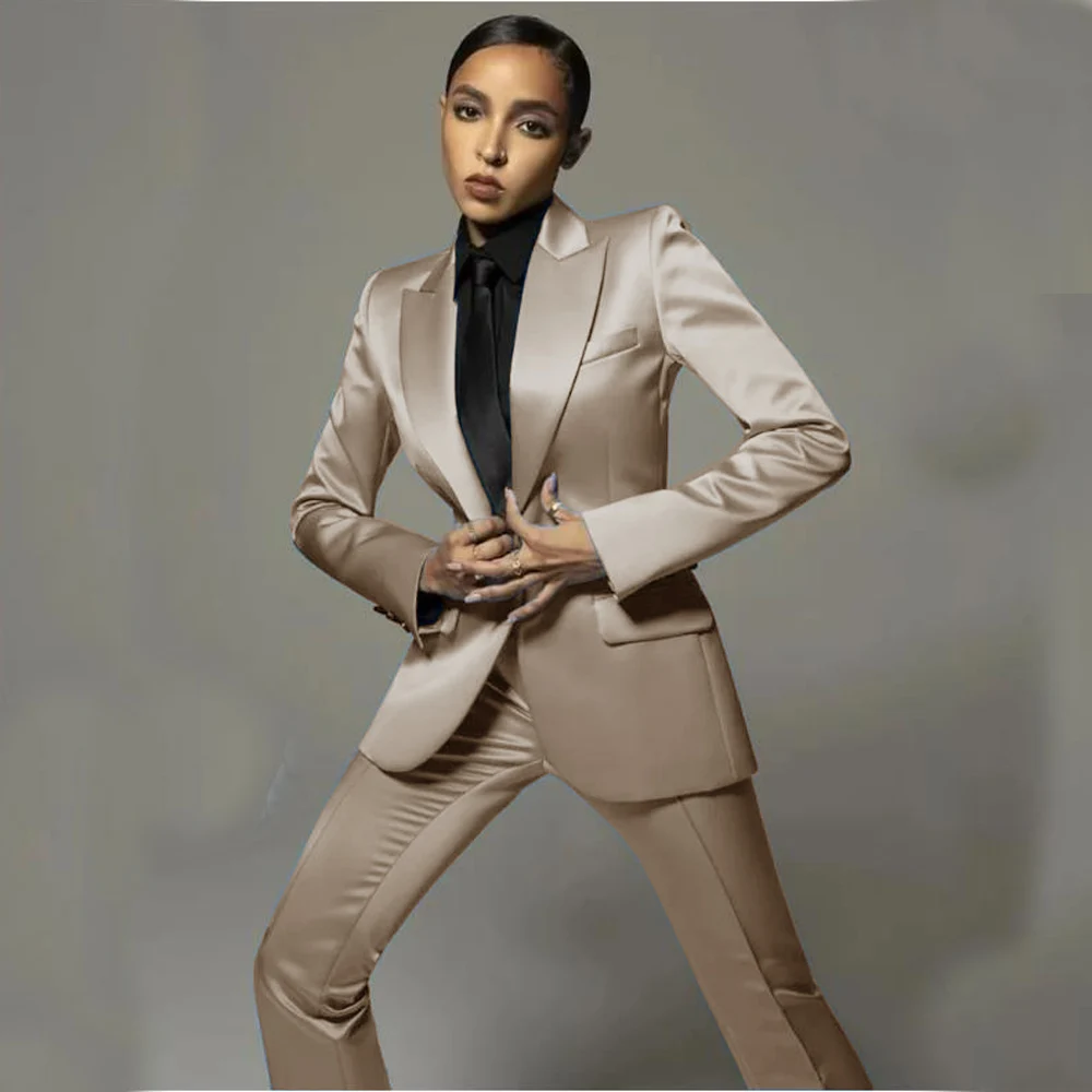 Women's Suit 2 Piece Set Modern Elegant Women's Satin Suit Casual Two Piece Pants Suit Slim Fit Comfortable Women's Fashion 2024