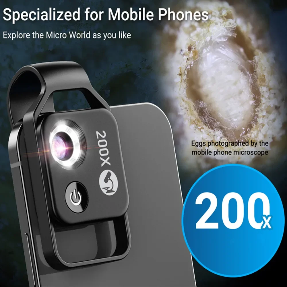 200X Mobile Phone Microscope With CPL LED Light Micro Lenses Zoom Magnification Universal Can Move Electronic Len Magnifier USB